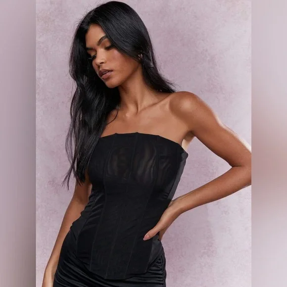 Misguided Music Festival Boned Mesh Corset Bandeau Top - Picture 3 of 4